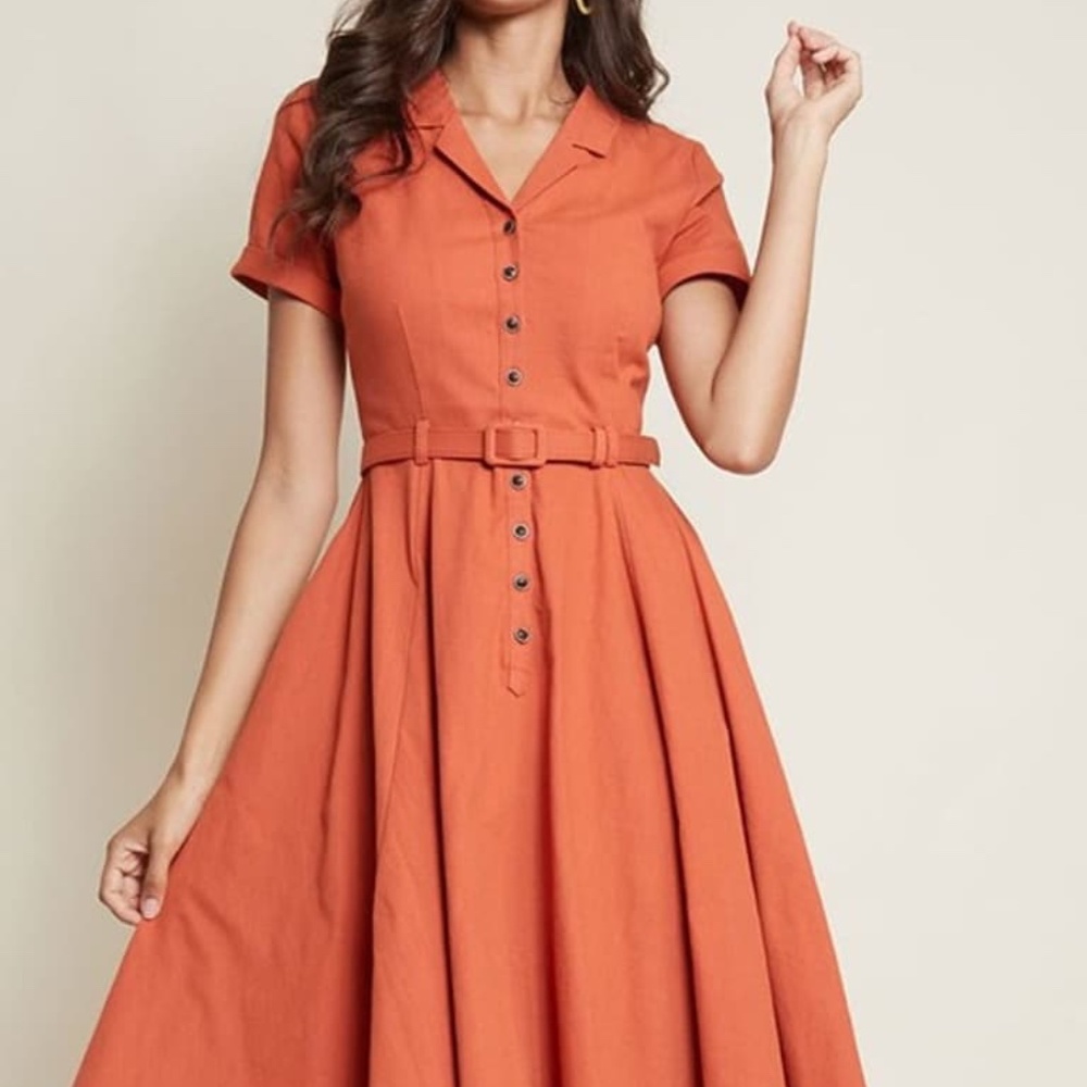 Collectif Cherish Era x Modcloth Orange Vintage Style Shirt Dress